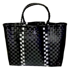 Kate Spade Basket Weave Woven Tote Beach Bag Extra Large Weekender Purse